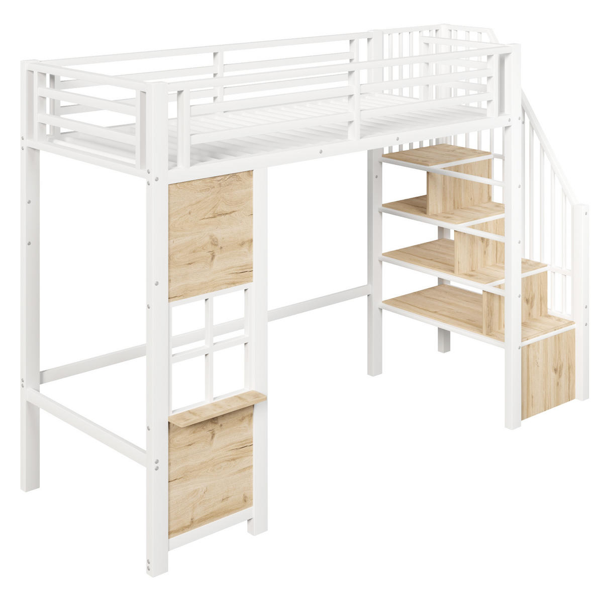 HOCHBETT 90/200 cm aus MDF und Metall mit Ablageleiter, Weiß - Weiß, Holzwerkstoff (90/200cm) - OKMYHOME
