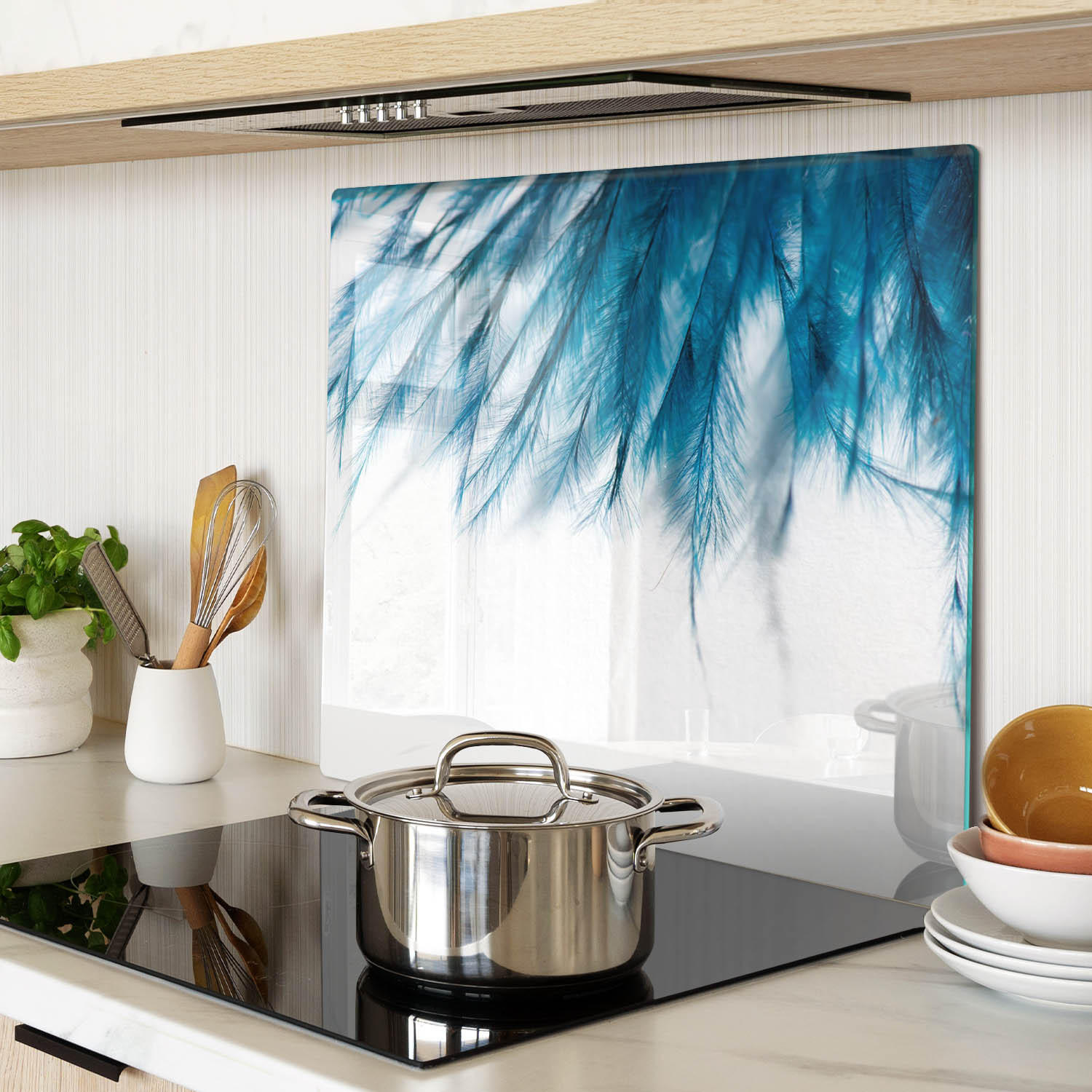 GLASPLATTE 60x52 cm Blaue Federn - Blau, Glas (60/0.4/52cm) - TULUP