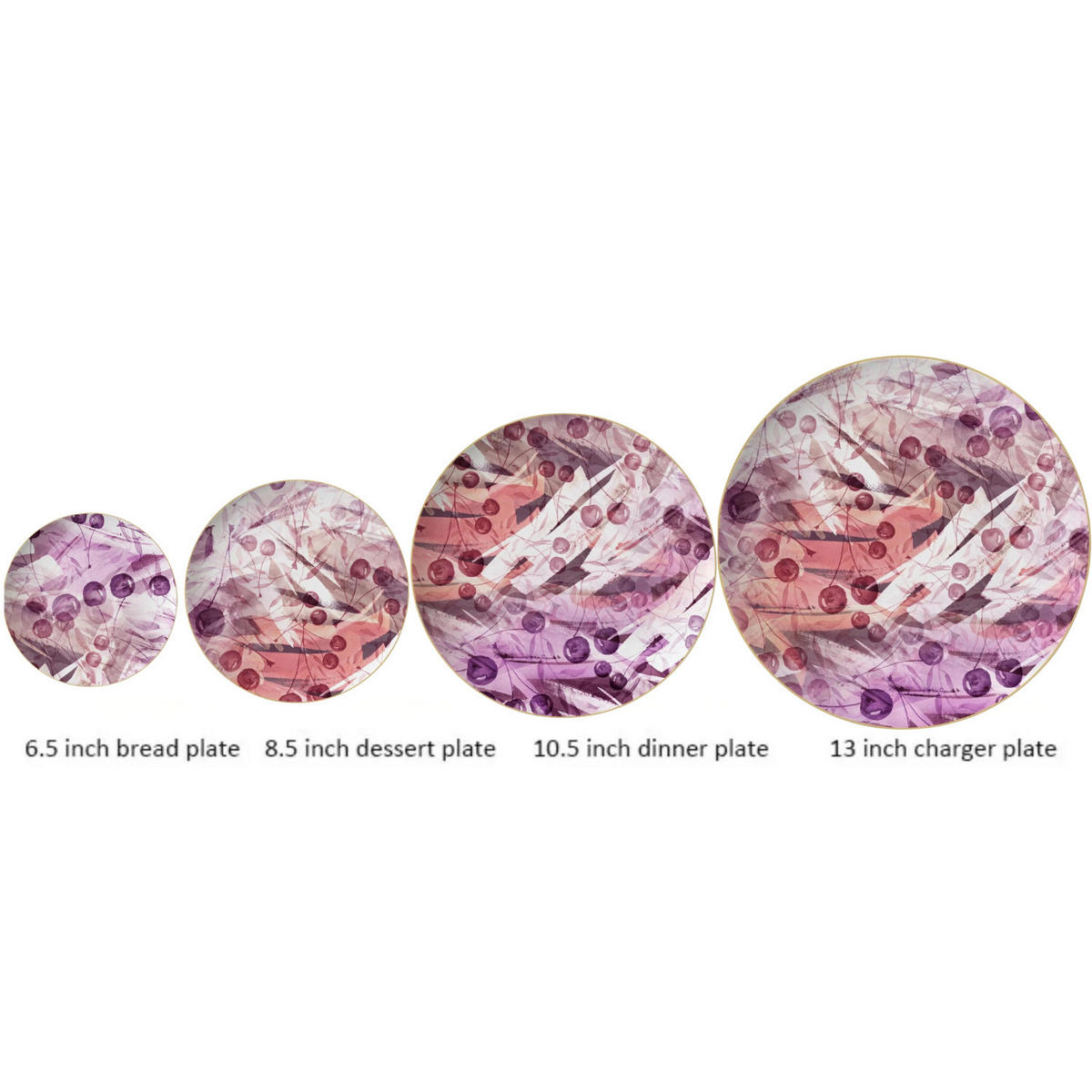 TELLERSET Lila Kirsche Bone China Lila Gold 4tlg Ø30 Ø26 Ø20 Ø16 cm - Weiß Hochglanz/Lila, Keramik (30/2/2cm) - Quality Elegance