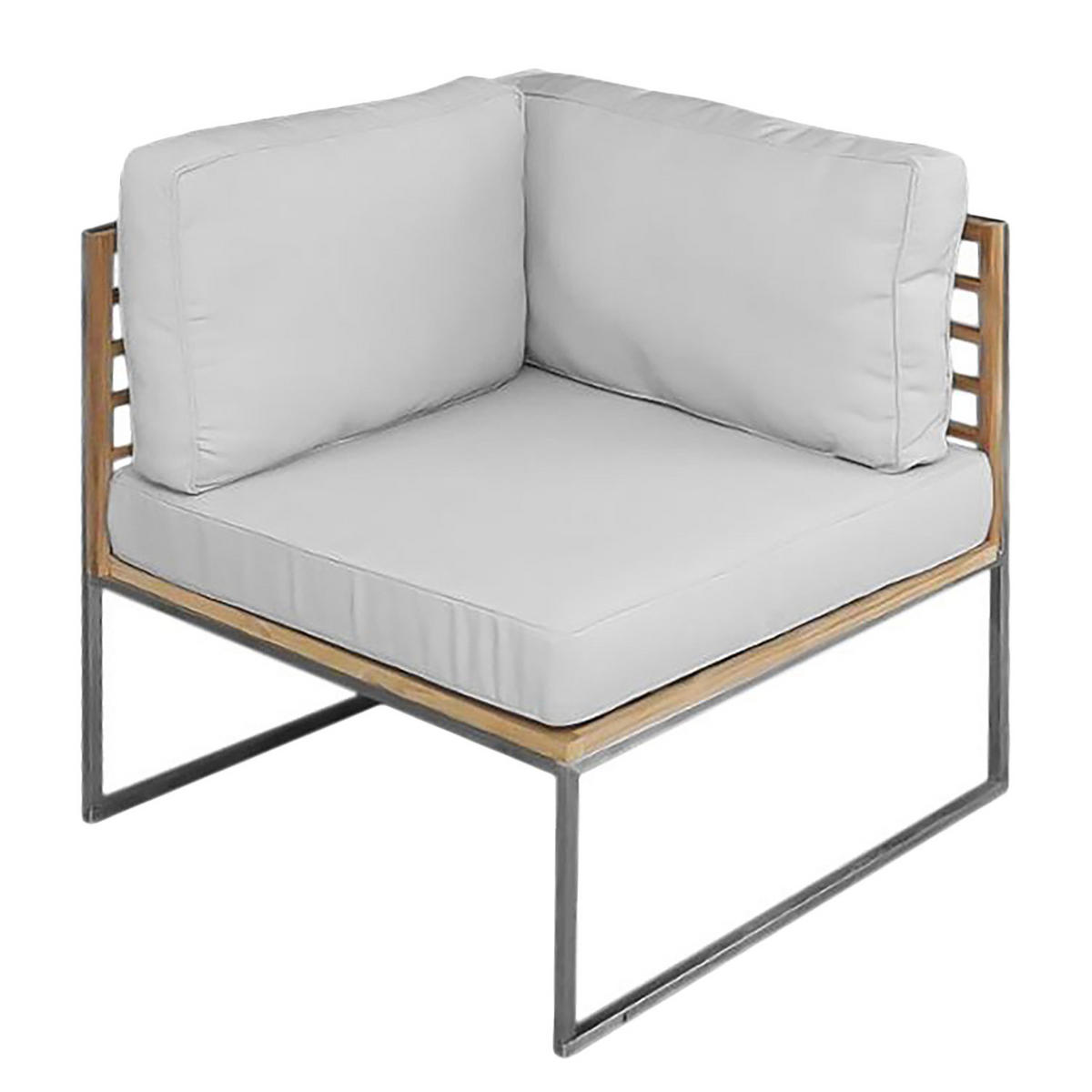 LOUNGESOFA - 2-teilig - Webstoff / Teak massiv - Hellgrau, Holz/Textil (140/74/70cm) - home24