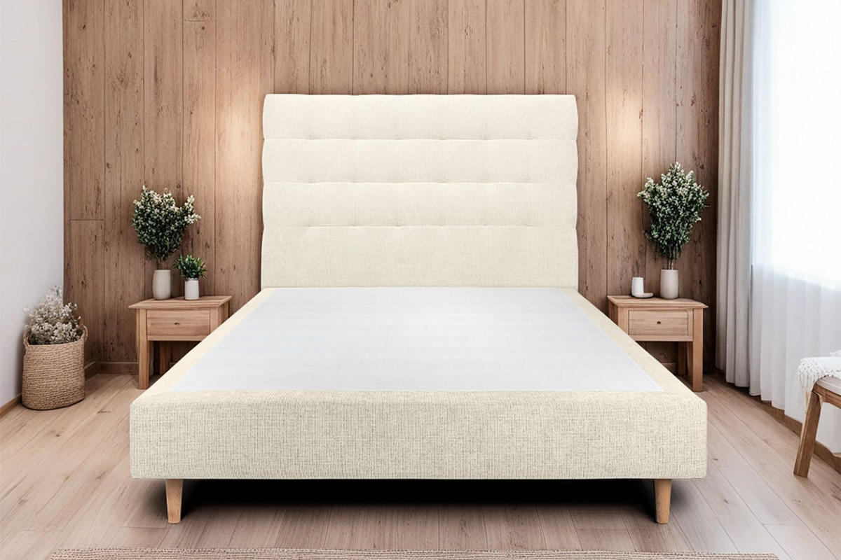 KOPFTEIL gepolstert - Gesteppt – hellbeiger Stoff - 140 cm - Beige, Holz (140/120/10cm) - Sommeil de Plomb