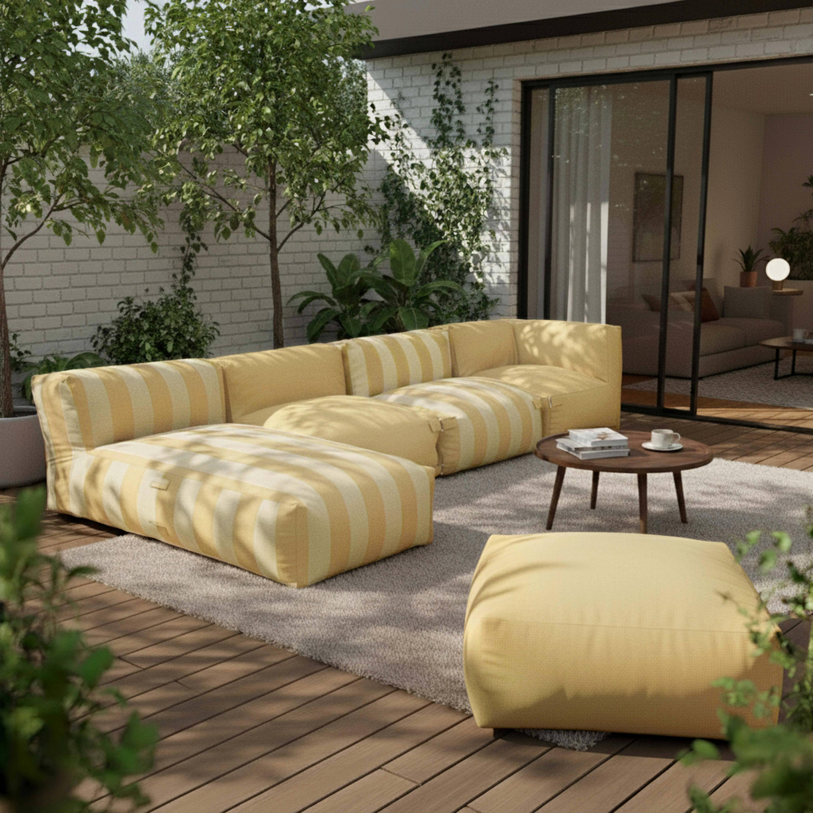 GARTENSOFA mit 5 Sitzplätzen, Hellgelb - Gelb, Textil - Oviala