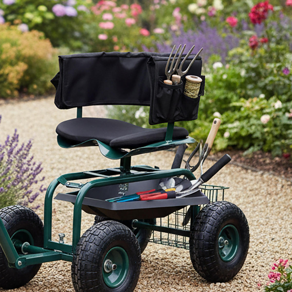 GARTENROLLSITZ Grün höhenverstellbar - Multicolor, Kunststoff/Metall (46/82/110cm) - Relaxdays