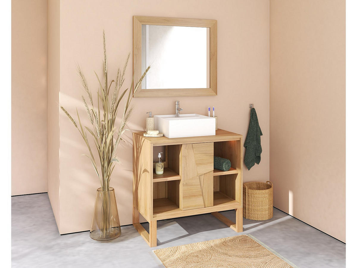EINZELWASCHTISCH - 80 cm x 50 cm - holz - naturfarben hell Mataram - Weiß, Holz (80/80/50cm) - Vente-Unique