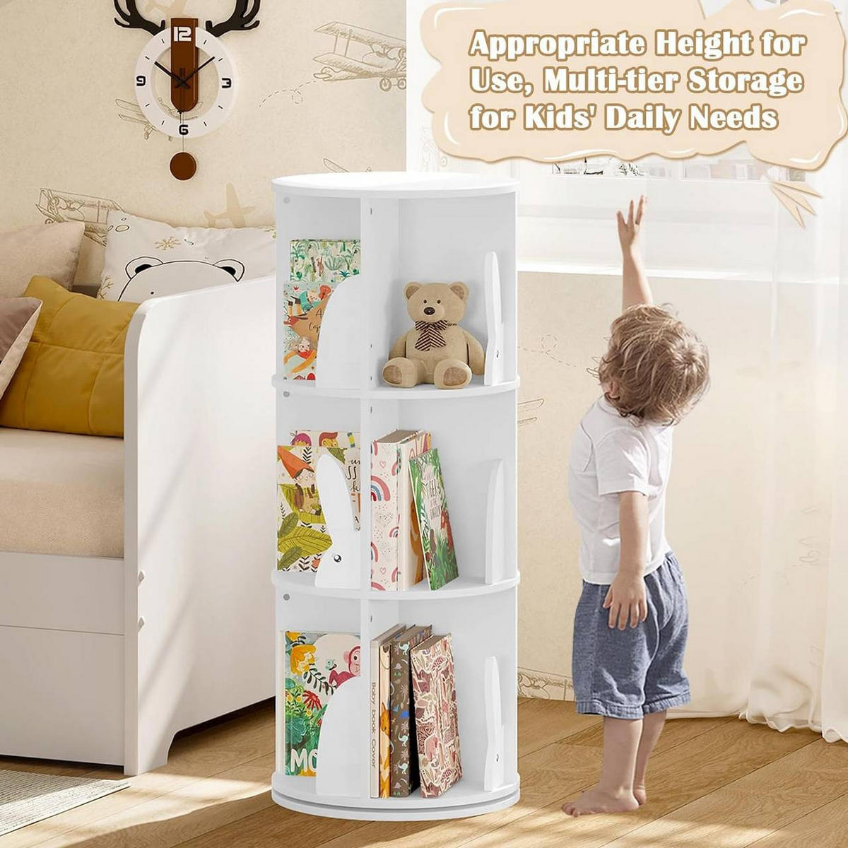 KINDERREGAL drehbar, mit 3 Ebenen, freistehend, Weiß - Weiß, Holzwerkstoff/Metall (40/97/40cm) - Woltu