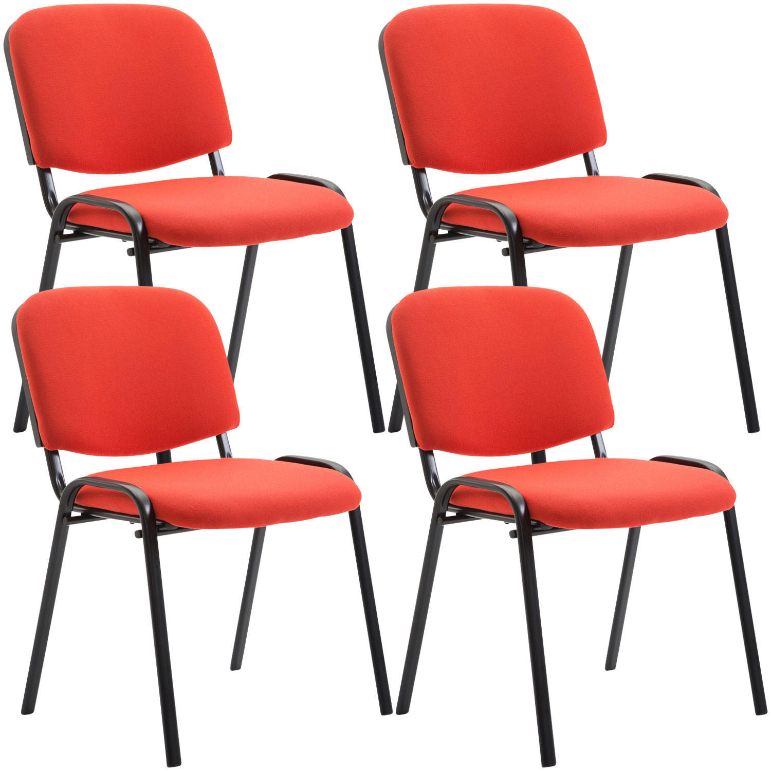 BESUCHERSTUHL Keen, 4er Set mit Stoffbezug, Gestell Schwarz / Bezug Rot - Rot/Schwarz, Textil/Metall (53/83/53cm) - TPFLiving