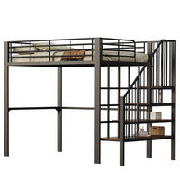 HOCHBETT 140/200 cm aus Metall in Schwarz – mit Treppe und Stauraum - Schwarz, Metall (140/200cm) - BEAOK