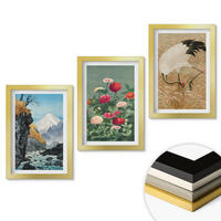 WANDBILDER 3er Set - 20x30 cm Goldrahmen - Berglandschaft, Fluss, Blumen, Kraniche - Goldfarben, Kunststoff (20/30cm) - ArtPrintCave