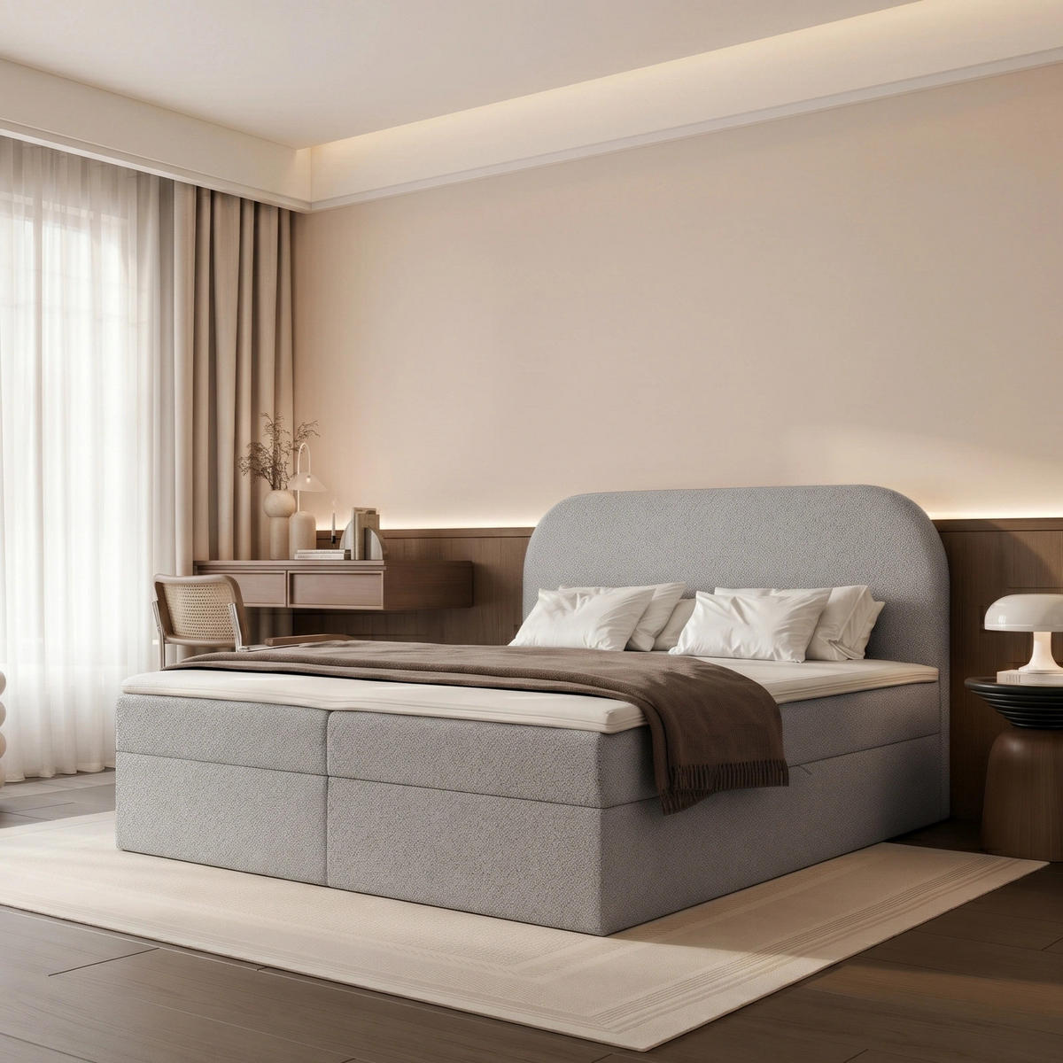 BOXBETT FUZZI 140x200 cm Grau (Stoff Monte) - mit 2 Bettkästen, Bonellmatratze und weichem Kopfteil - Grau, Holzwerkstoff/Textil (140/200cm) - Ravio