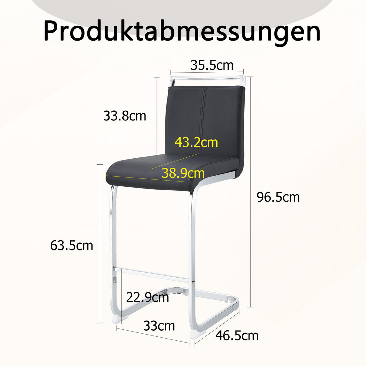 BARHOCKER 2er-Set mit Fußstütze 96,5 cm PU-Leder Schwarz/Silber - Schwarz, Metall (46.5/96.5/38.9cm) - Meubliv