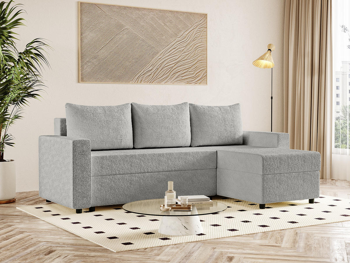 ECKSOFA Goka Lux L mit Schlaffunktion und 2 Bettkästen, Grau - Grau, Textil (230/146cm) - Fedve