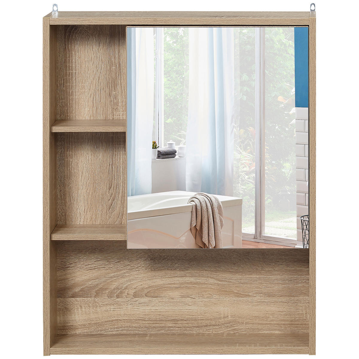 SPIEGELSCHRANK, 5 Fächer und verstellbarer Einlegeboden, 60 x 15 x 76 cm ,Eiche - Braun, Glas (60/76/15cm) - Vallsero