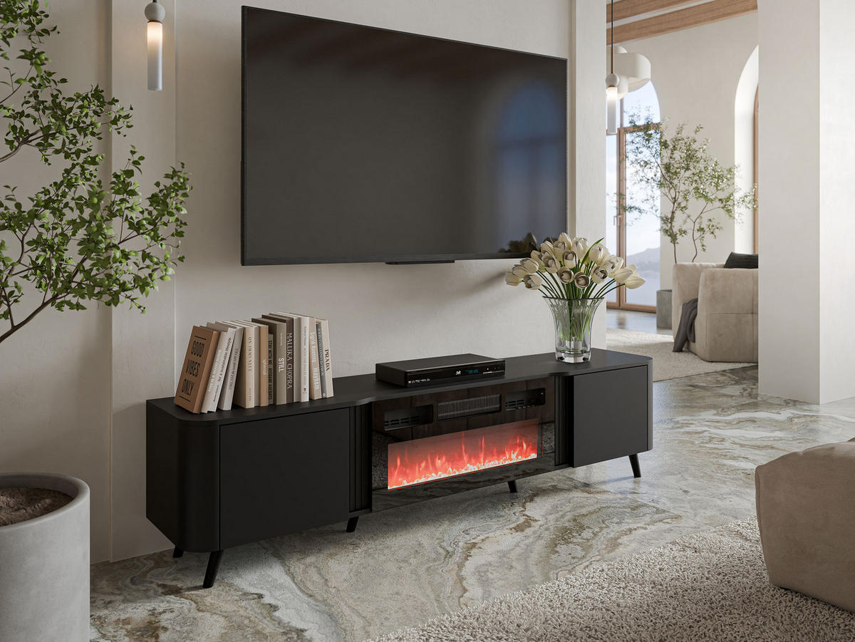 TV-LOWBOARD Volare 200 EF mit Kamin - Schwarz, Holzwerkstoff/Kunststoff (200/49/39cm) - MIRJAN24
