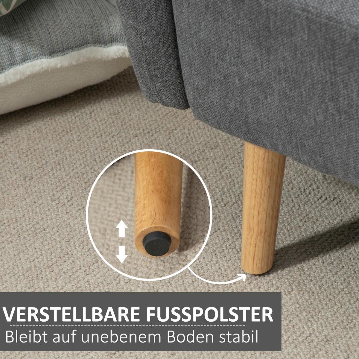 SOFA 2-Sitzer, Polyester, Grau+Natur - Naturfarben/Grau, Kunststoff (70/80/130cm) - HOMCOM