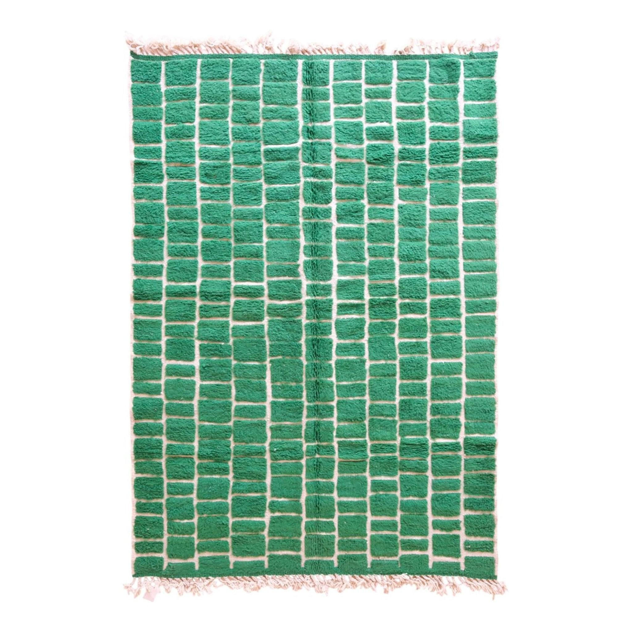 BERBERTEPPICH aus Marokko aus Wolle kariert grün - Grün, Naturmaterialien (200/288cm) - AFK Living