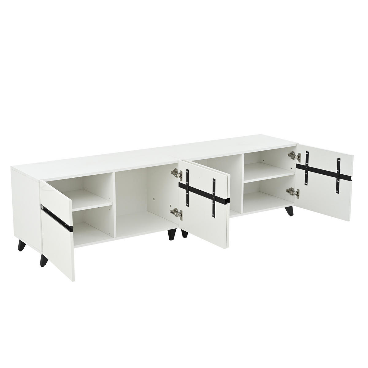 TV-LOWBOARD aus MDF 180x40x49 cm Weiß mit 4 Schränken, verstellbaren Einlegeböden und Hochglanzfront - Weiß, Holzwerkstoff (180/49/40cm) - Modfu