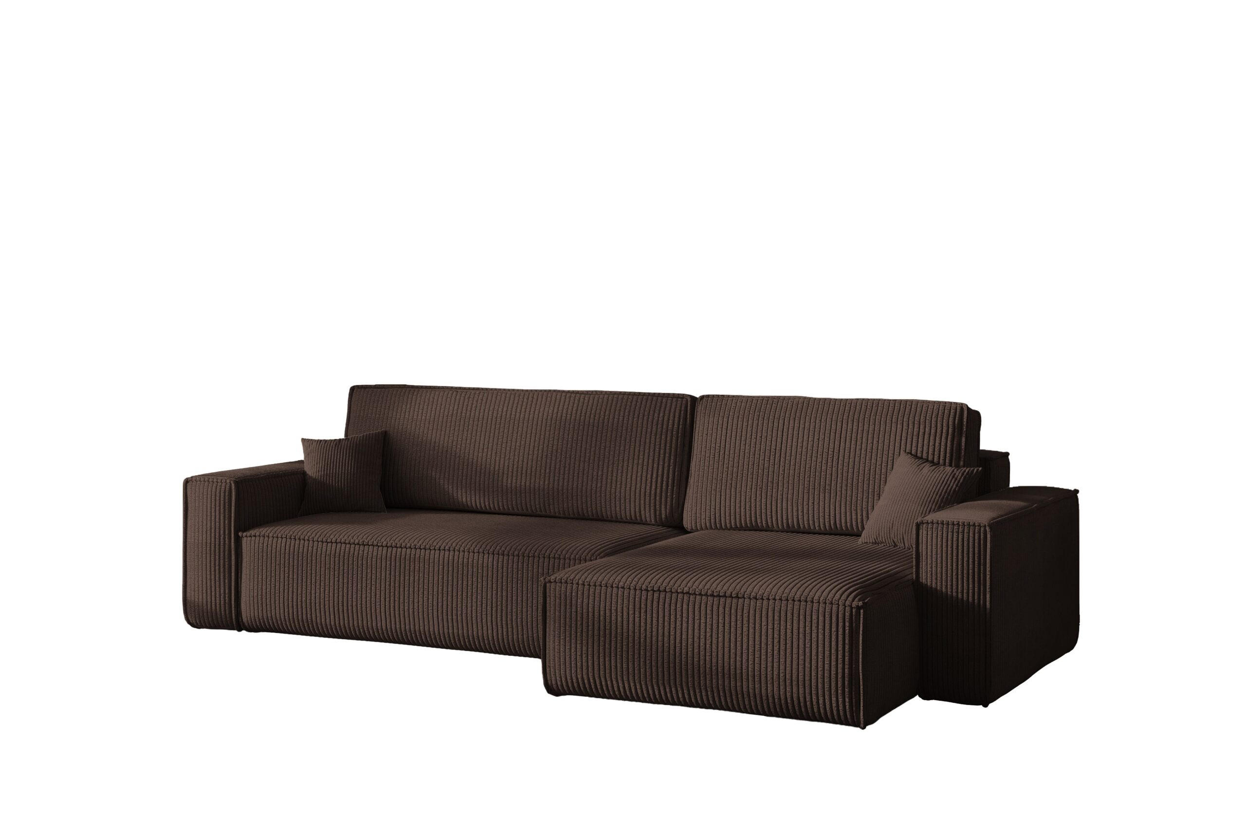 ECKSOFA Mit Schlaffunktion Und Bettkasten, Eckcouch BEST XL Stoff Poso Dicker Cord Braun Rechts - Schwarz/Braun, Holz/Kunststoff (274/142cm) - Kaiser Möbel