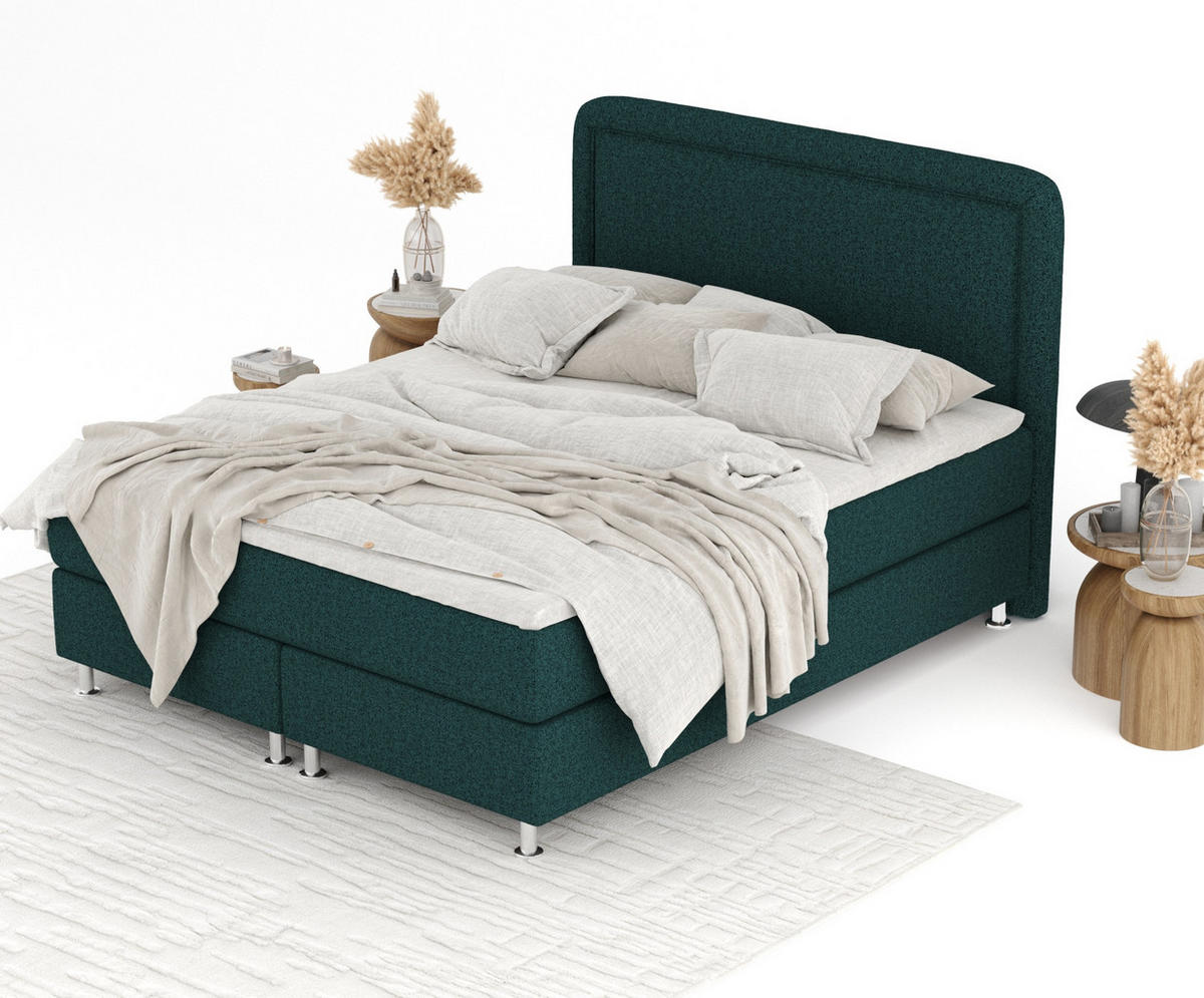 BOXSPRINGBETT Salvi Grün 140/200 cm mit Latex-Topper - Silberfarben/Grün, Holz/Holzwerkstoff (140/200cm) - Maison de Reve