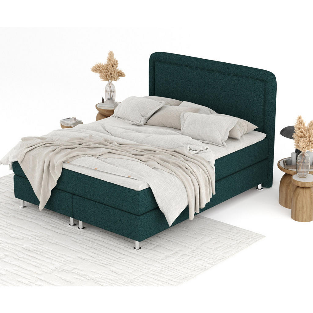 Thumbnail - Maison de Reve Boxspringbett, Grün, Textil, Buche, Kiefer, H3, Höhe ca. 21 cm, 180x200 cm, FSC 100%, Made in EU, Oeko-Te...