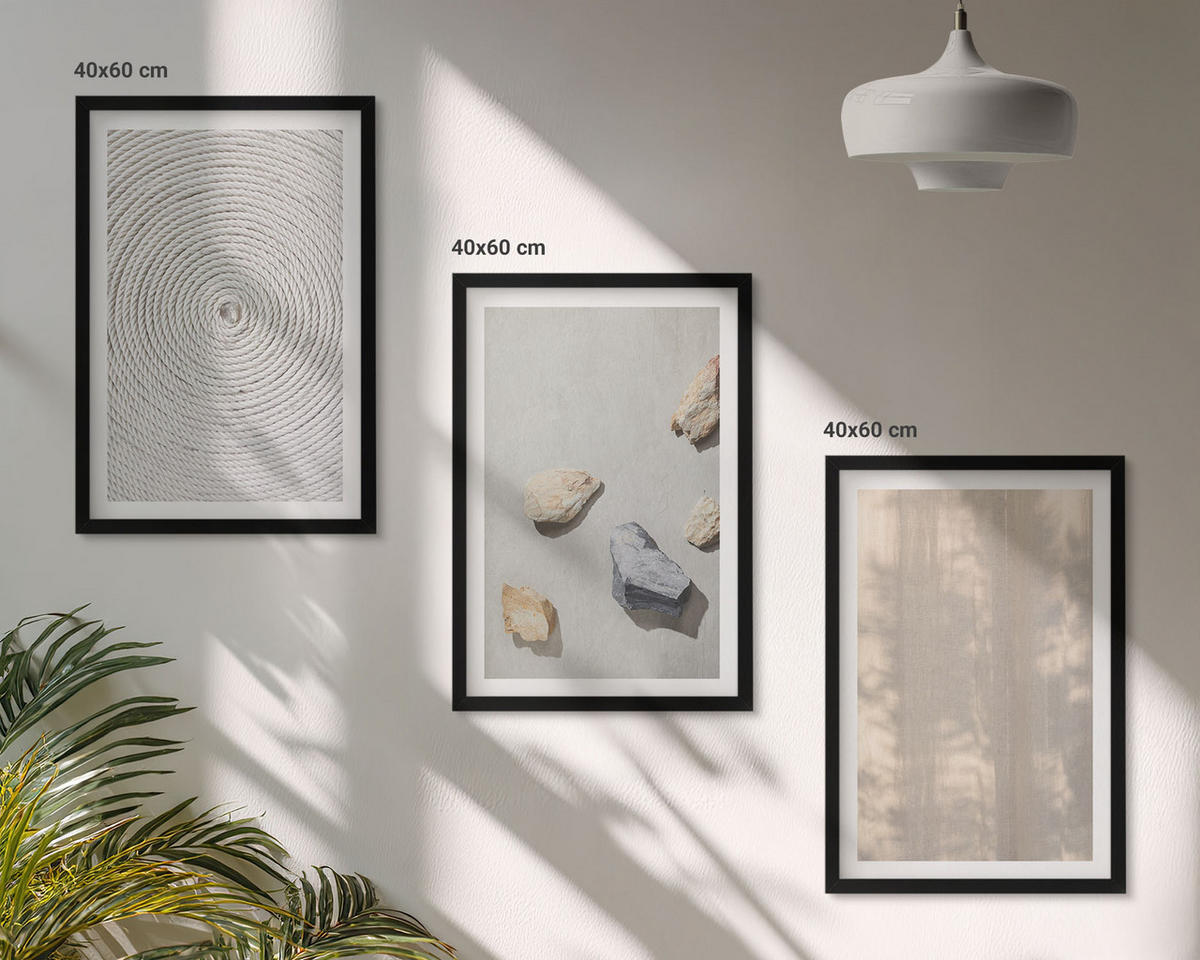 BILDER SET 3er Set - 40x60 cm Schwarzer Rahmen - Boho-Naturtexturen und -Strukturen - Schwarz, Kunststoff (40/60cm) - TULUP