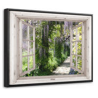 LEINWAND Bilder mit Rahmen - Blauer Regen - Blumen - Aussicht - Baum - Frühling - 40x30 - Grün, Textil (40/30cm) - MuchoWow