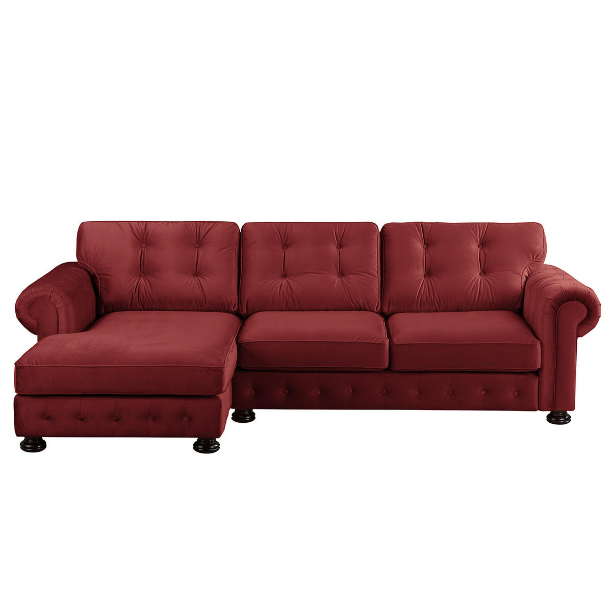 ECKSOFA mit Longchair - Samt - Rot, Textil (302/166cm) - home24