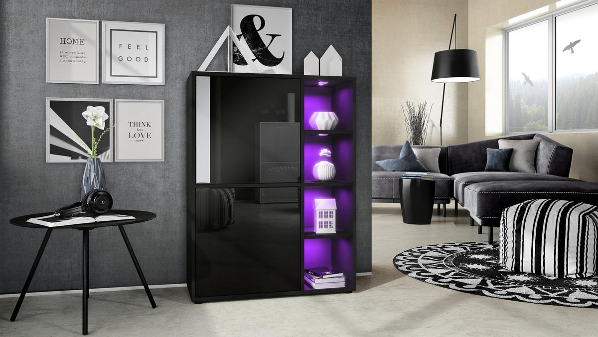 HIGHBOARD Cuba Türen in Schwarz Hochglanz - Schwarz Hochglanz, Holzwerkstoff (79/105.5/35.5cm) - Vladon