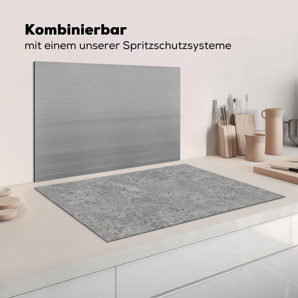 HERDABDECKPLATTE Beton - Schiefer - Grau - Struktur aus Beton Ceranfeldabdeckung 80x52 cm - Hellgrau, Kunststoff (80/52/0.2cm) - MuchoWow