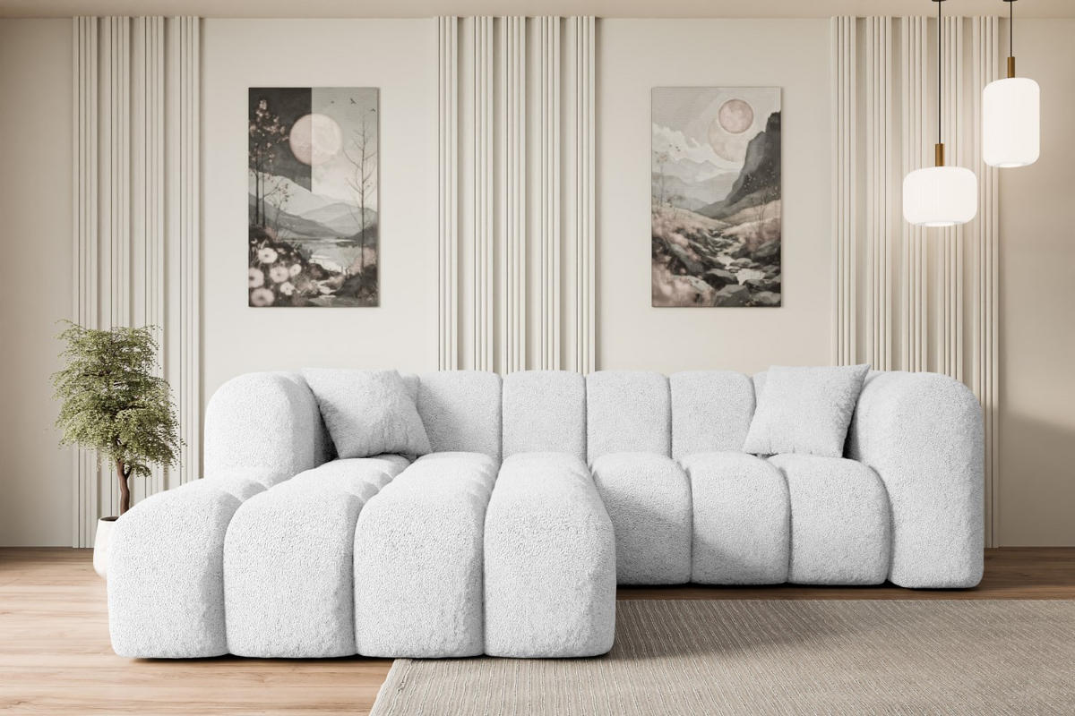 ECKSOFA Ottomane Links OLEA-L1 - 231x173x74 cm Weiß Bouclé - Schwarz/Weiß, Holzwerkstoff/Kunststoff (190/242cm) - ALTDECOR