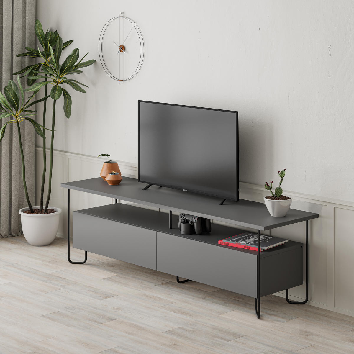 TV-LOWBOARD Cornea Anthrazit 150/42/45 cm - Anthrazit/Schwarz, Holzwerkstoff/Metall (150/45/42cm) - Decortie