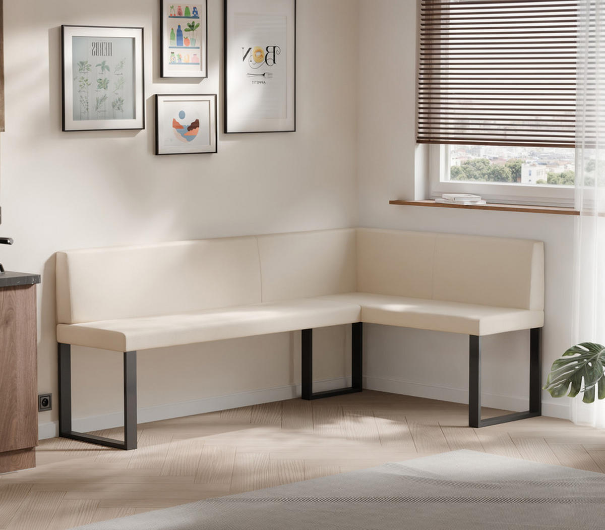 ECKBANK rechts SANA U Kunstleder glatt, 128/168 cm Beige - Beige, Kunststoff/Textil (128/168cm) - Idohome