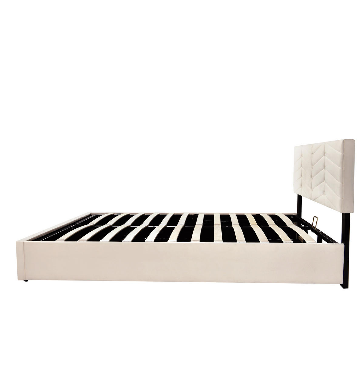 POLNJENA postelja iz žameta 140x190 cm bež z nastavljivim vzglavjem in letvenim okvirjem - bež, tekstil (140/200cm) - Modfu