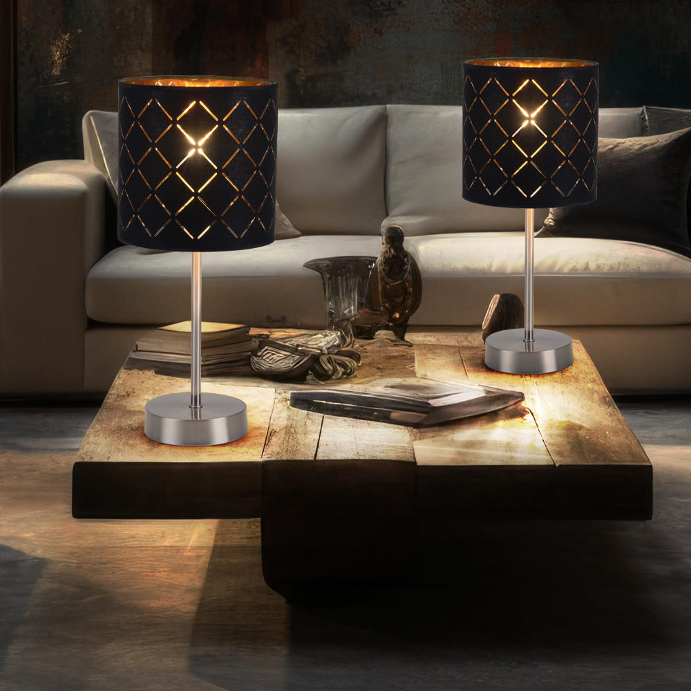 LED TISCHLEUCHTE Metall Textil Schwarz Gold 2er Set - Schwarz, Textil (15/15/35cm) - Globo Lighting