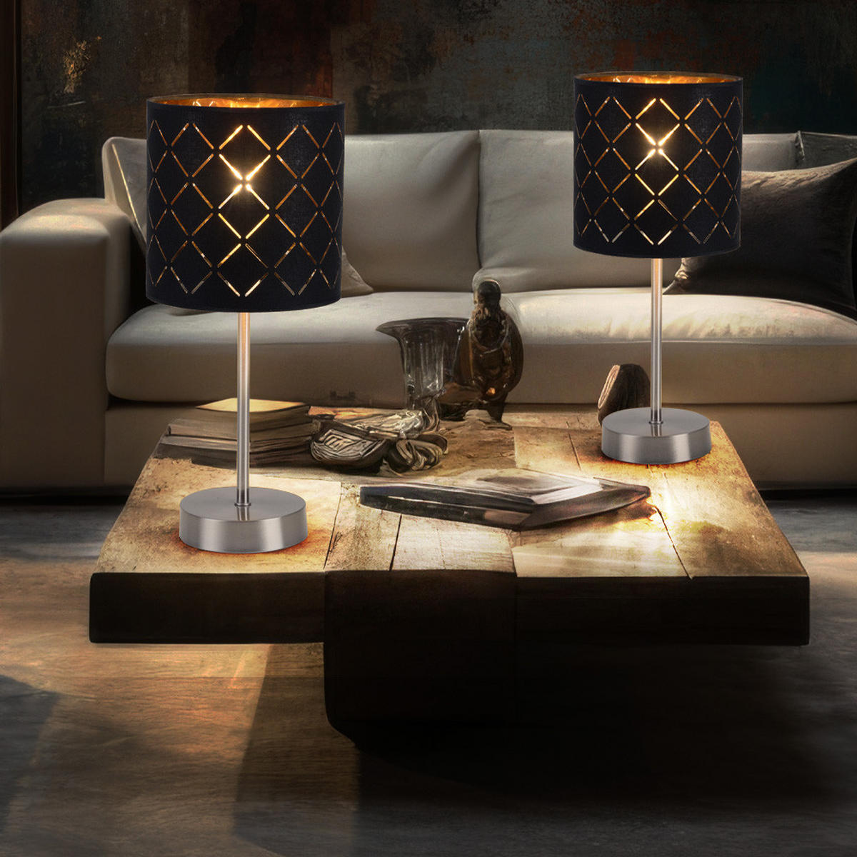 LED TISCHLEUCHTE Clarke Textil Schwarz - Schwarz, Metall (35/35/35cm) - Globo Lighting