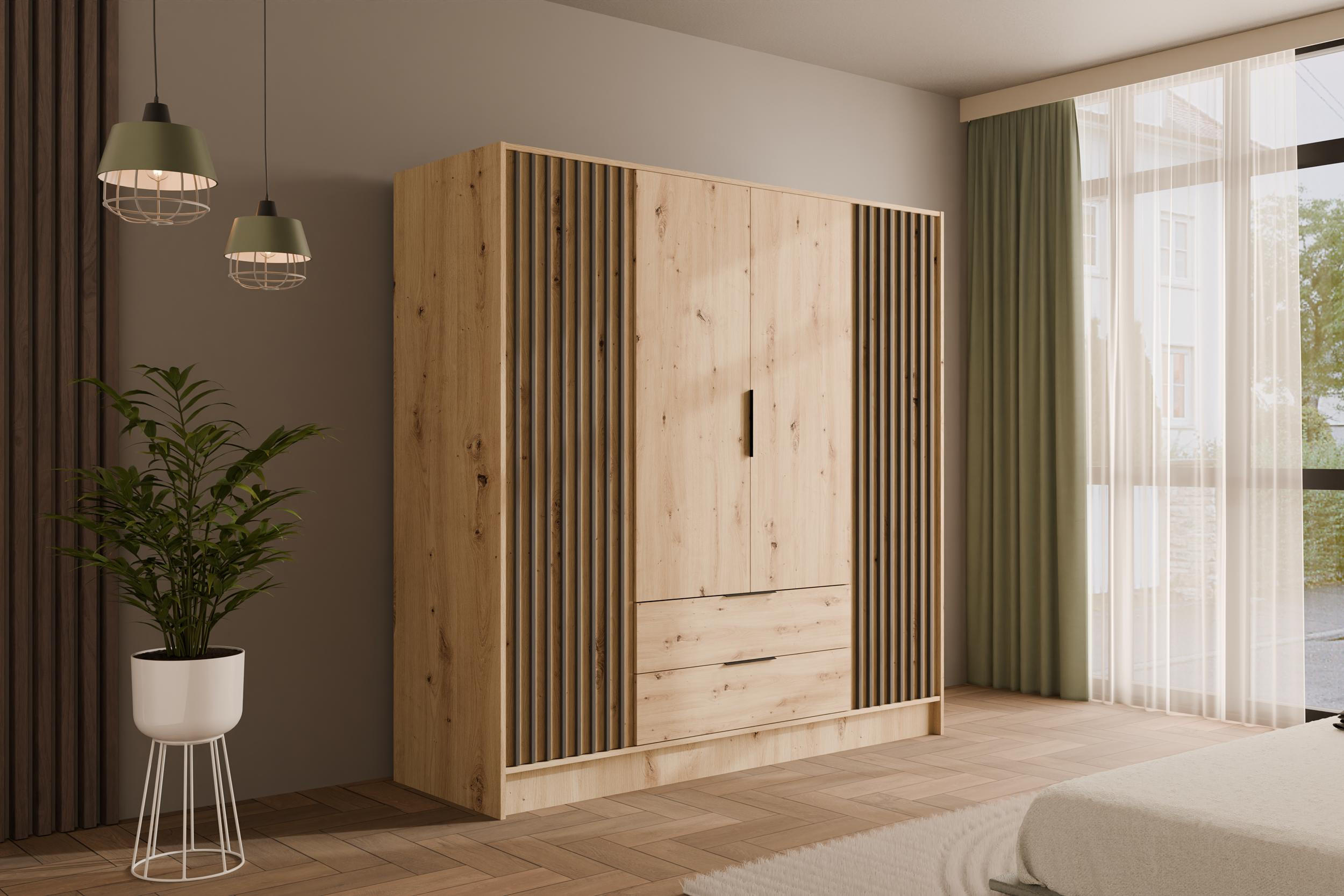 KLEIDERSCHRANK NELIA - 200 cm - Schwarz/Eiche Artisan, Holzwerkstoff (200/200/51cm) - ALTDECOR
