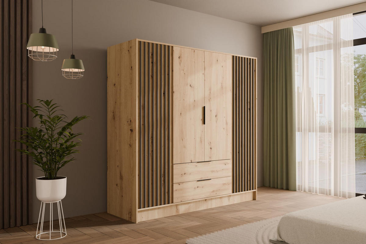 KLEIDERSCHRANK NELIA - 200 cm - Schwarz/Eiche Artisan, Holzwerkstoff (200/200/51cm) - ALTDECOR