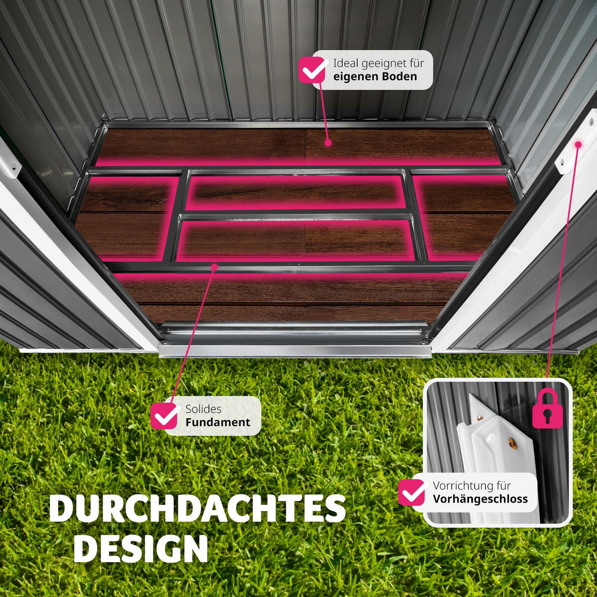 GARTENHAUS mit Satteldach, 214 x 130 x 185 cm,grau/weiß - Weiß/Grau, Metall (130/185/214cm) - tectake