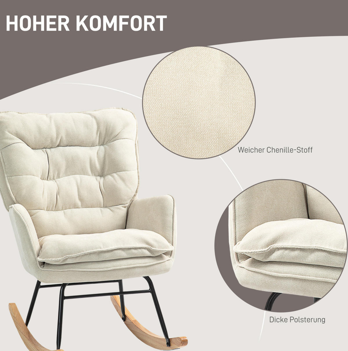 SCHAUKELSTUHL 71/98,5/97 cm in Beige mit Chenilleoptik und hoher Rückenlehne - Beige, Textil (98.5/97/71cm) - Flora Grace