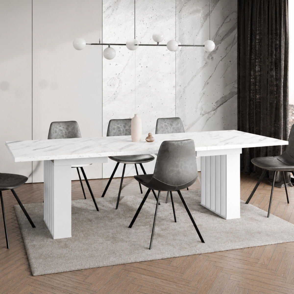 ESSTISCH Ausziehbar 160-240 cm Weiß Marmor-Optik mit Weißen Beinen - Weiß, Holzwerkstoff (240/80/75cm) - Home Collective