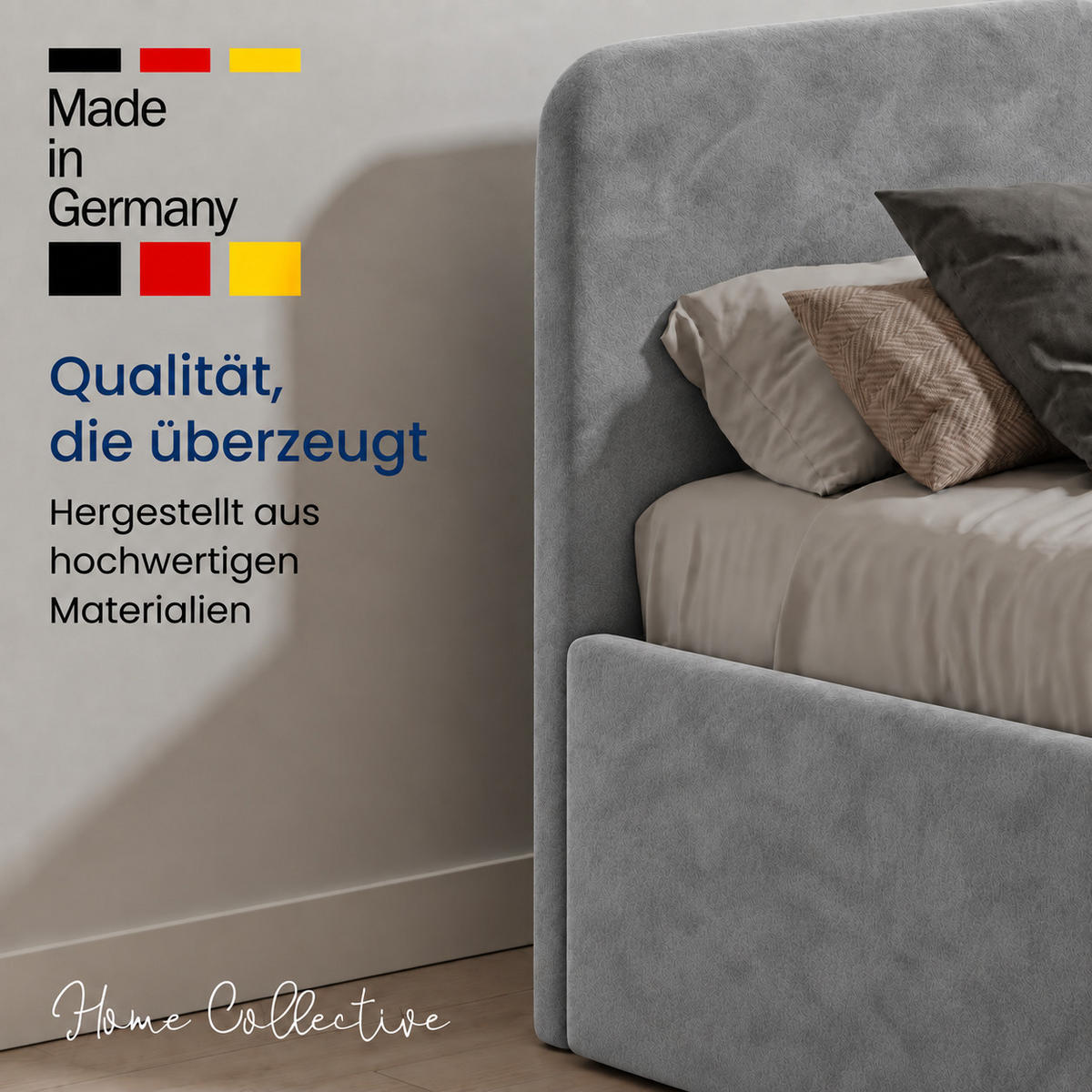 POLSTERBETT 200x200 cm Microvelours in Grau - Grau, Textil (200/200cm) - Home Collective