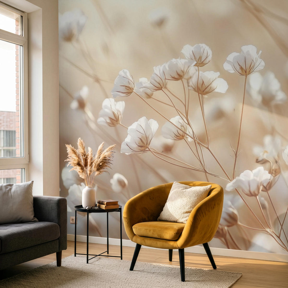 TAPETE - Wild - Blumen - Weiß - 240x220 cm - Creme, Papier (240/220cm) - OnlyWow