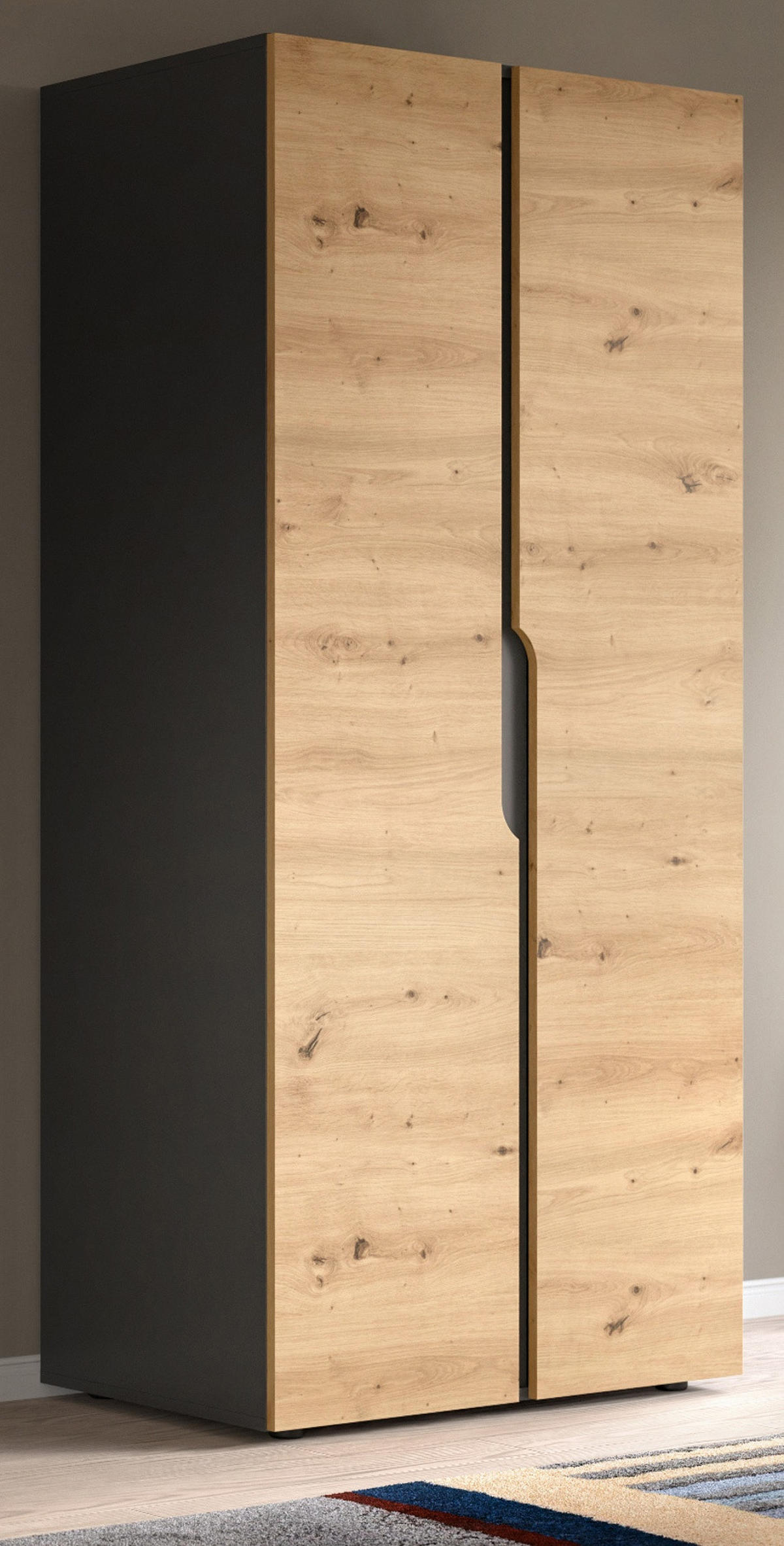 KLEIDERSCHRANK Eiche Artisan, grau 81 x 176 cm, Drehtürenschrank 2-türig - Schwarz/Eiche Artisan, Holzwerkstoff/Kunststoff (81/176/51cm) - Inn.Furn