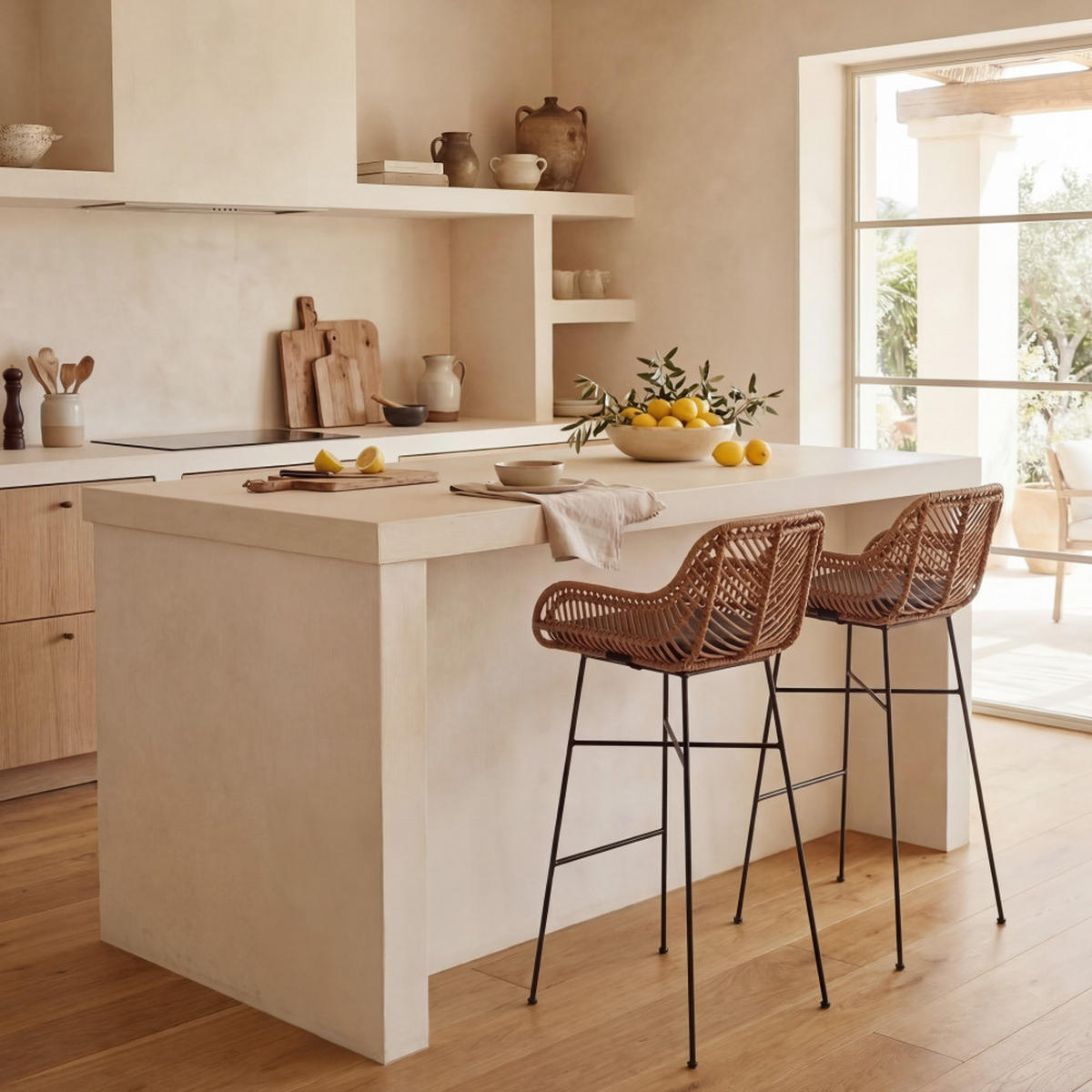 BARHOCKER - Rattan - Dunkles Holz - 2er-Set - Nussbaumfarben, Naturmaterialien (48/105/51cm) - Drawer