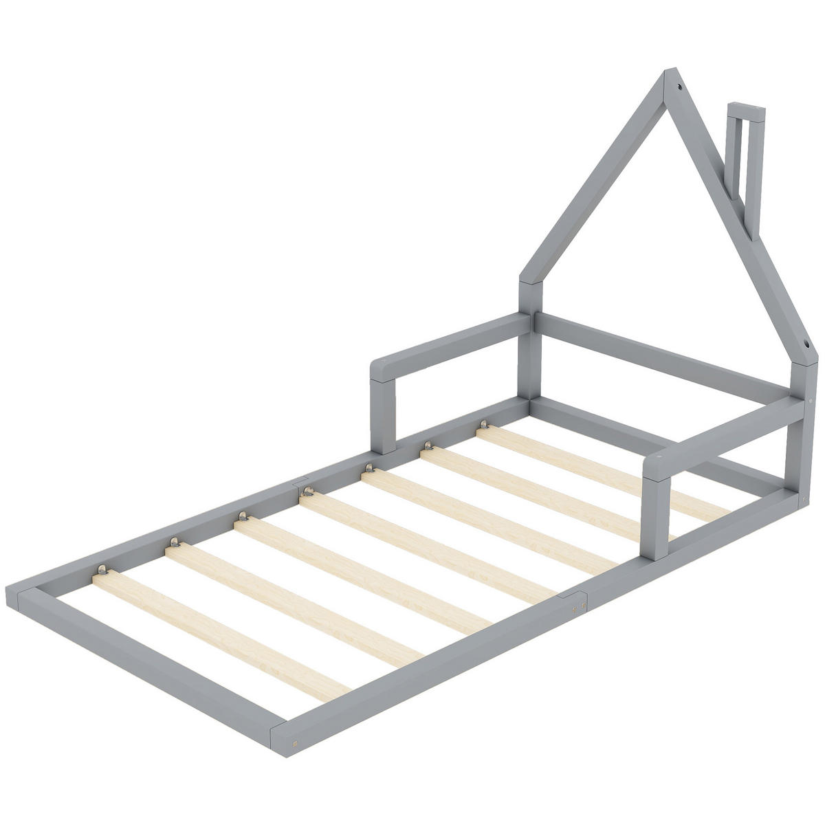 KINDERBETT Kindereinzelbetten 90/200 cm in Hausform aus Kiefer und MDF, pflegeleicht und stabil, Grau - Grau, Holzwerkstoff (90/200cm) - Redom