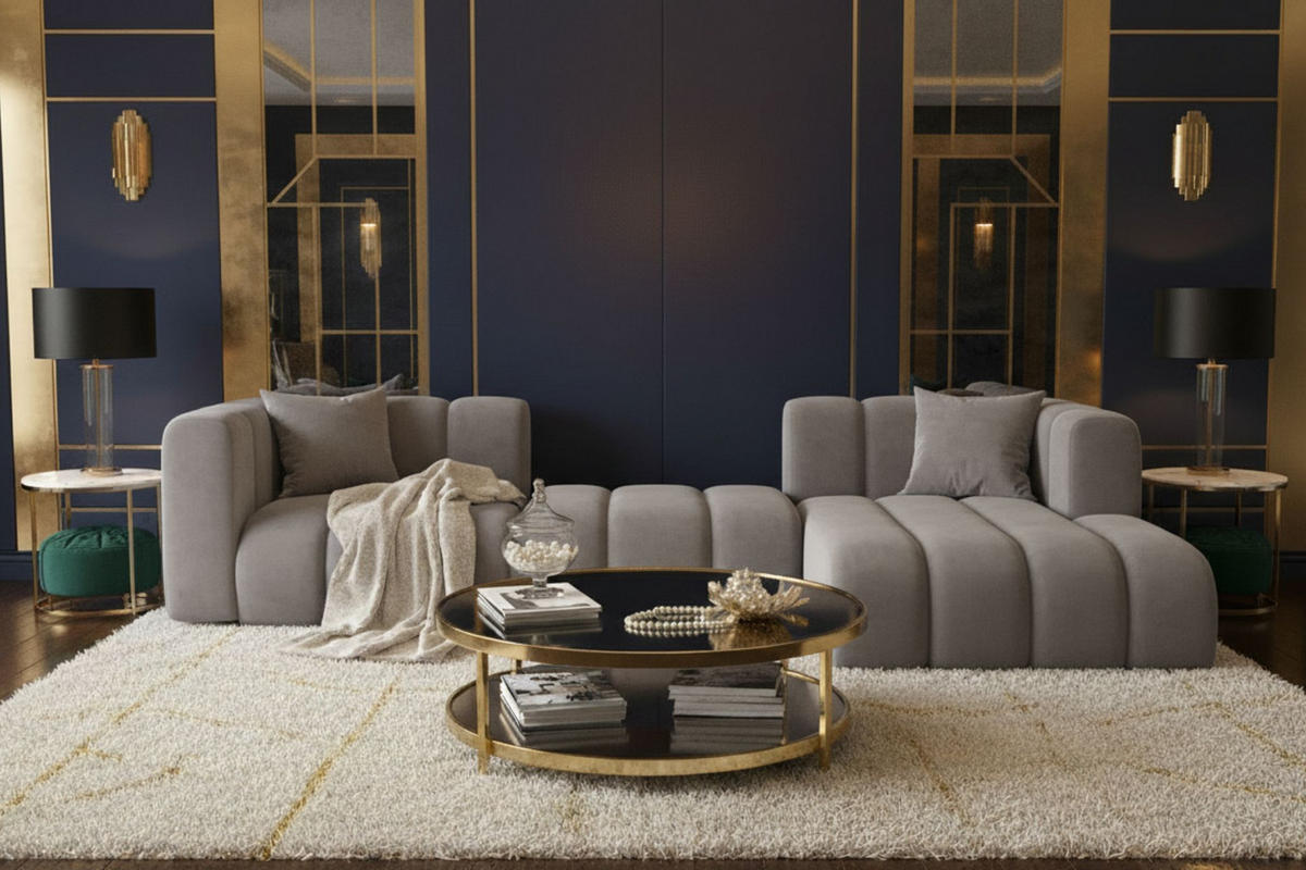 ECKSOFA L-Form Grand L 319 cm, Veloursstoff Salvador, Grau, Rechts - Grau, Holz (319/179cm) - Kaiser Möbel