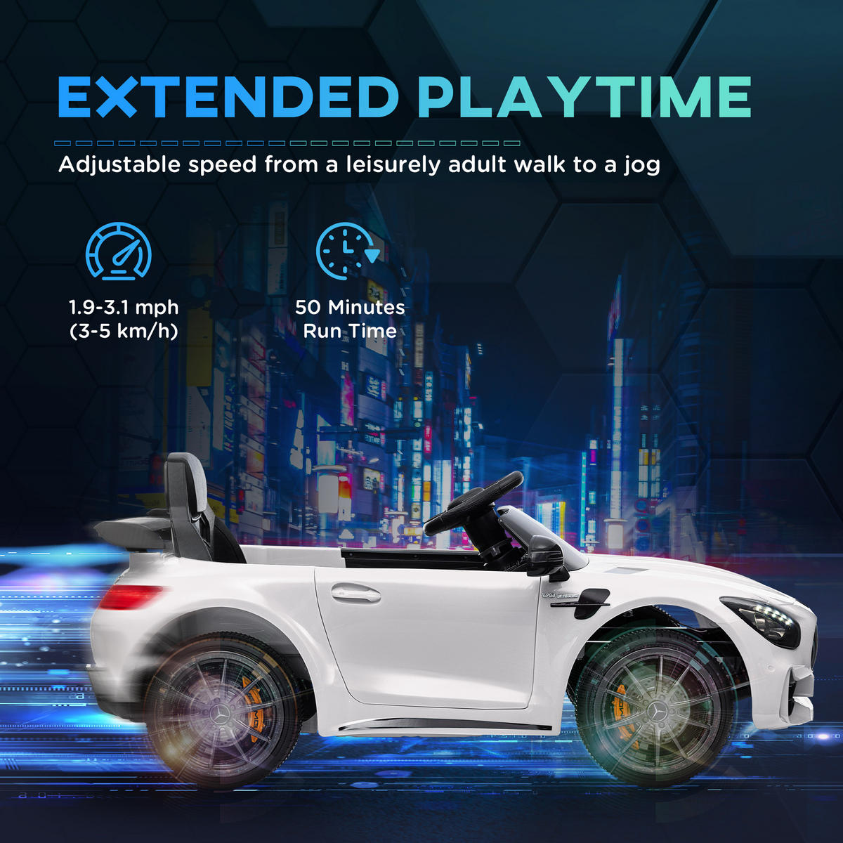 ELEKTRO-KINDERAUTO, Mercedes, 3-5 km/h, Fernbedienung, Licht & Musik, Weiß - Weiß, Kunststoff/Metall (108/67/46cm) - AIYAPLAY