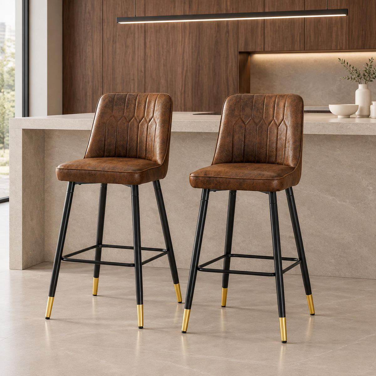 BARHOCKER 2er-Set 100 cm Braun mit Fußraste - Braun, Metall (45/100/42cm) - MIVRAY