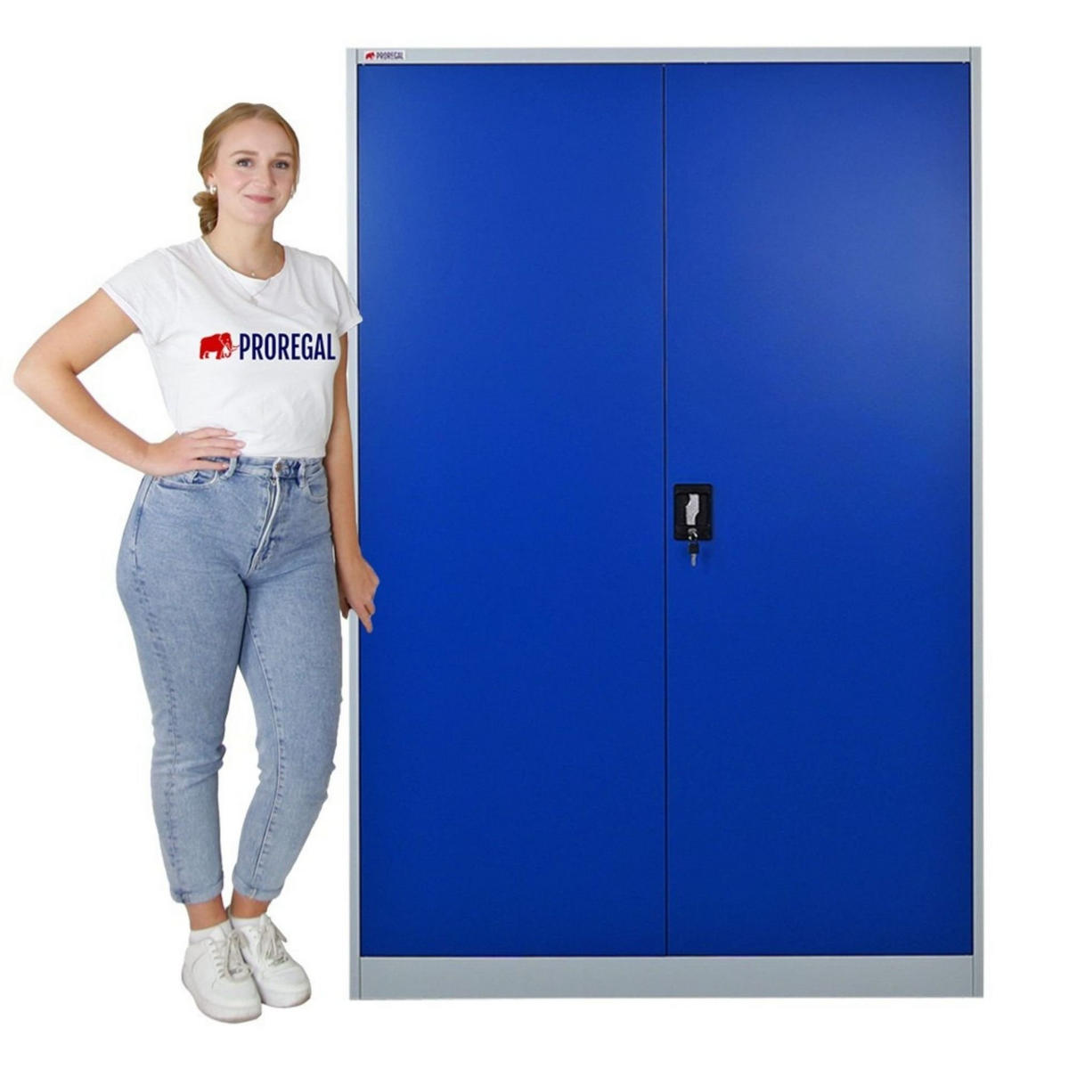FLÜGELTÜRENSCHRANK Elephant 2er Set Stahl komplett montiert 180x120x40cm Blau/Lichtgrau - Blau/Schwarz, Metall (240/180/40cm) - PROREGAL