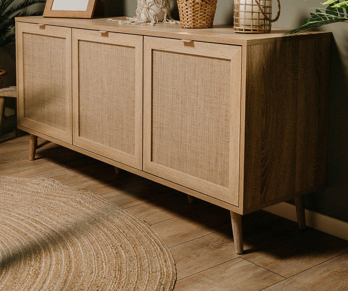 SIDEBOARD Eiche Sonoma, Bast-Dekor 150 cm, Kommode skandinavisch - Eichefarben, Holz/Holzwerkstoff (150/71/40cm) - Furn.Design