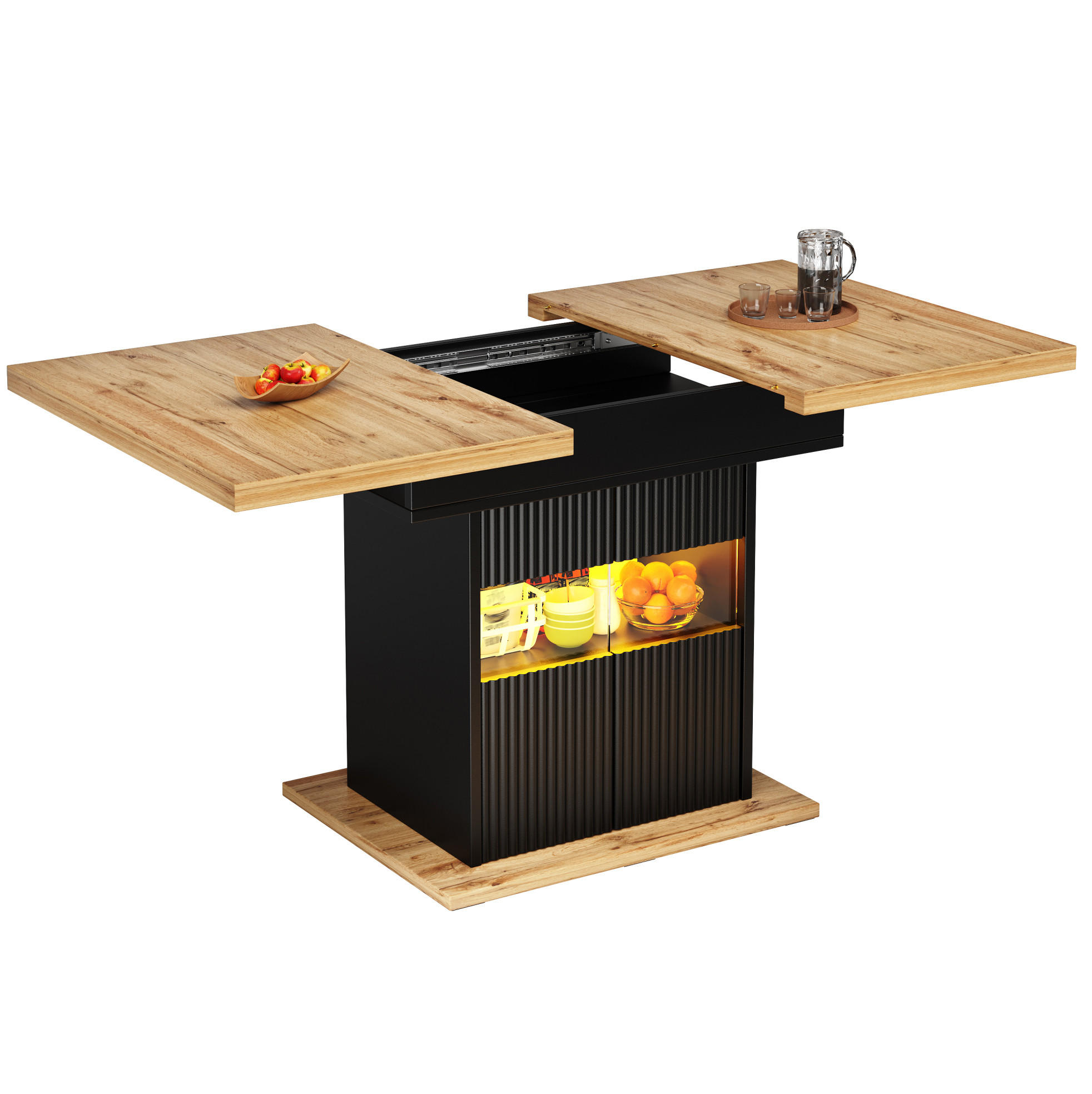 AUSZIEHBARER ESSTISCH mit Stauraum 110-140 x 80 cm Schwarz - Schwarz, Metall (110/80/76cm) - Meubliv